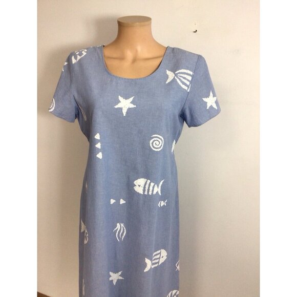 Connie Choi Blue Dress Nautical Beach Print Womens Medium - Picture 2 of 8